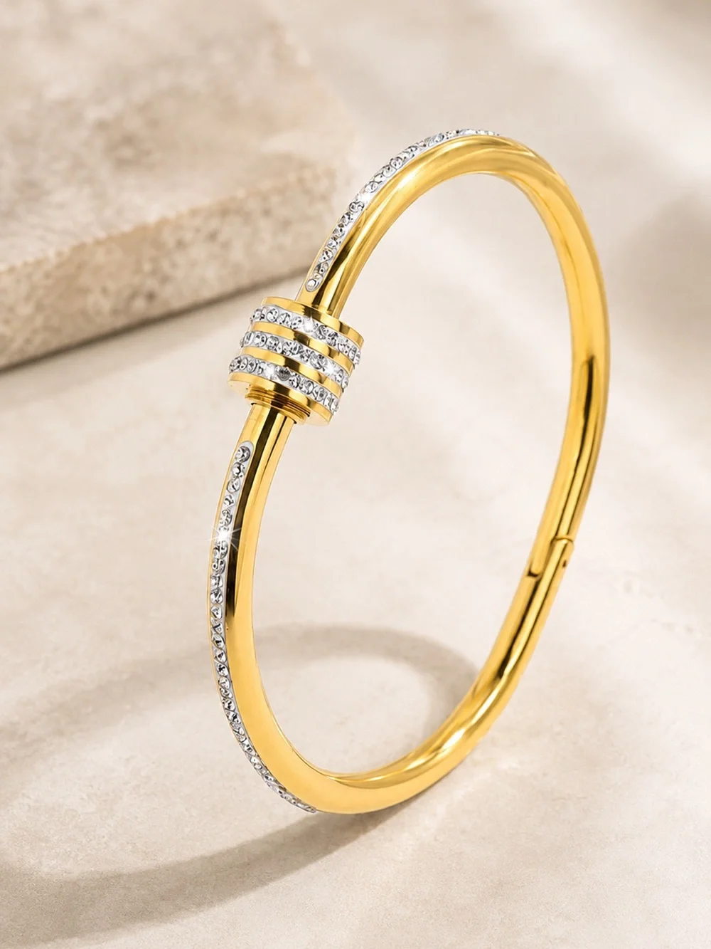 Gold Crystal Double Bangle Bracelet Set